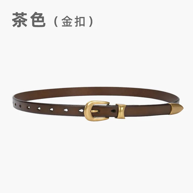 High-grade Gold Vintage Button Leather Top Belt