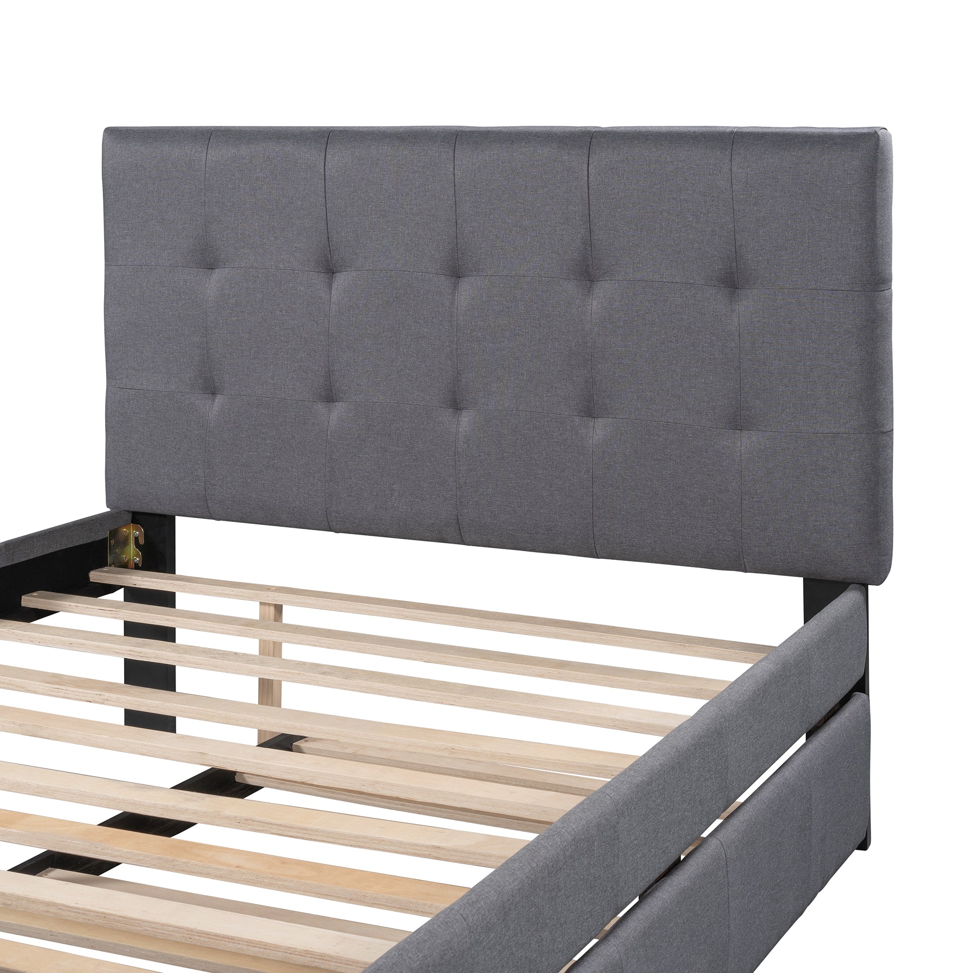 Linen Upholstered Platform Bed With Headboard and Trundle Full