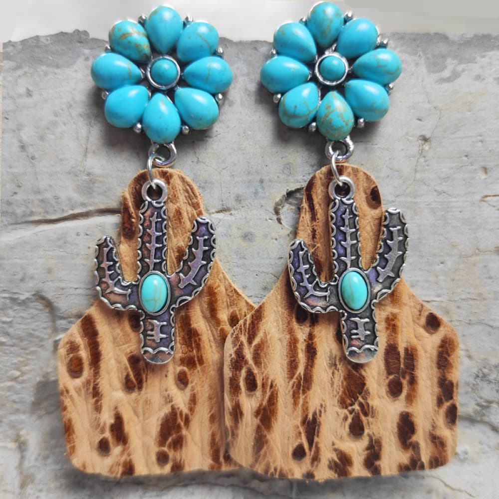 Boucles d'oreilles pendantes en forme de cactus turquoise