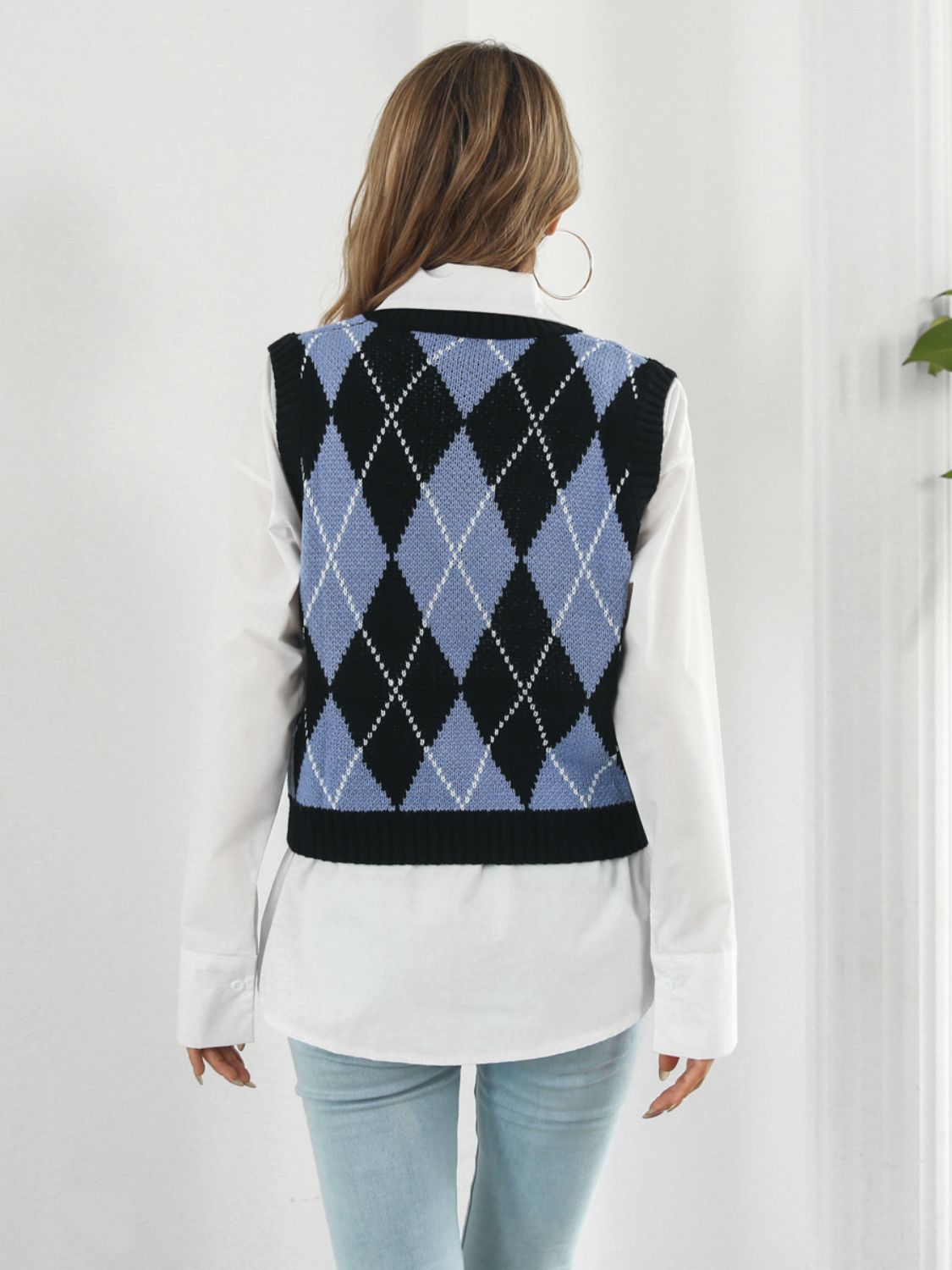 Gilet pull col V à motif géométrique tête de mort