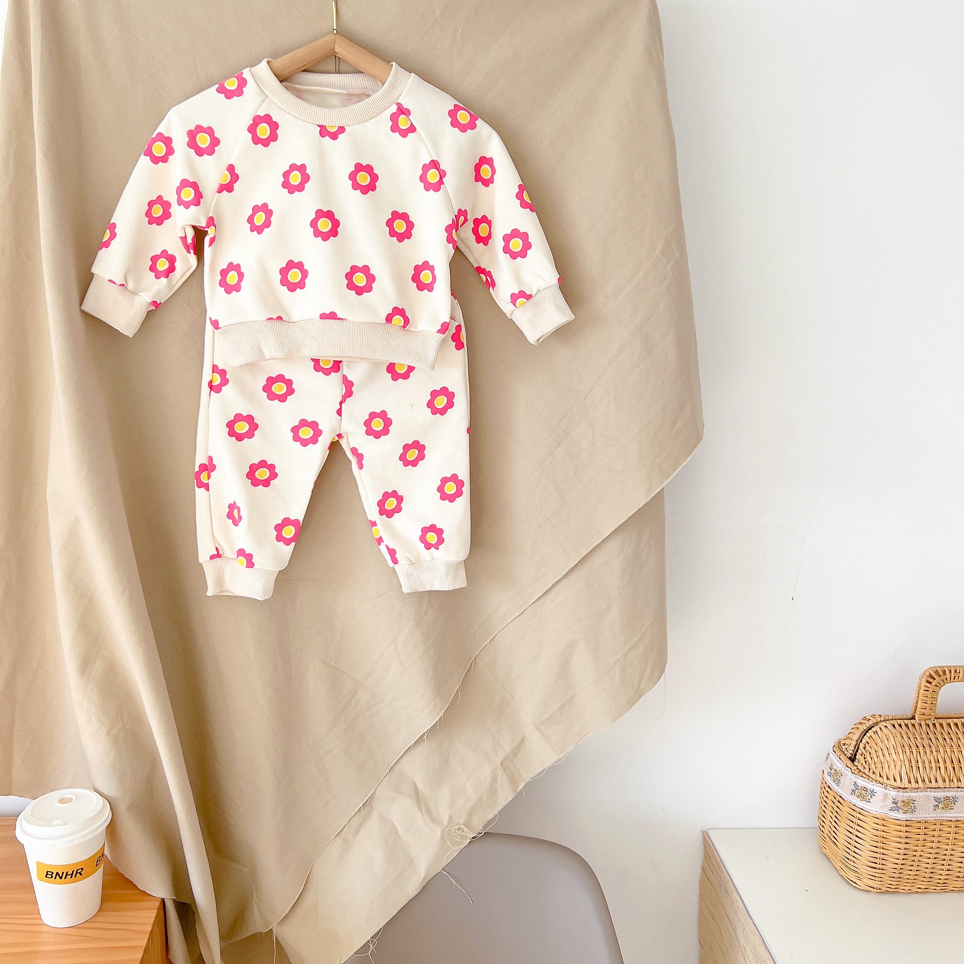 Suéter de primavera para bebé, conjunto de dos piezas para niña, suéter deportivo de manga larga con flores frescas