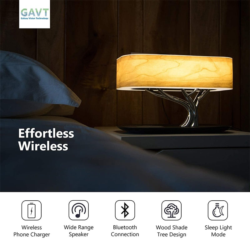 Lámpara de mesa LED moderna para dormitorio, altavoz Bluetooth regulable, cargador de teléfono, lámpara de escritorio inalámbrica, lámpara de noche, lámpara de mesa, lámpara de árbol 