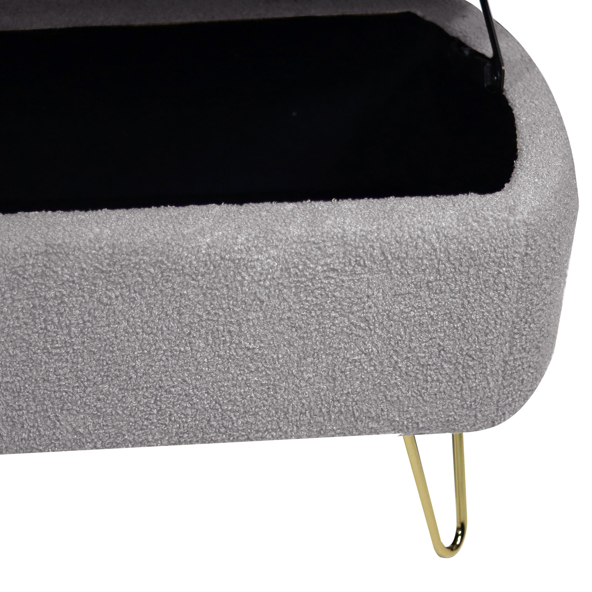 Grey Storage Ottoman Bench for End of Bed Gold Legs Modern Grey Faux Fur Entryway Bench