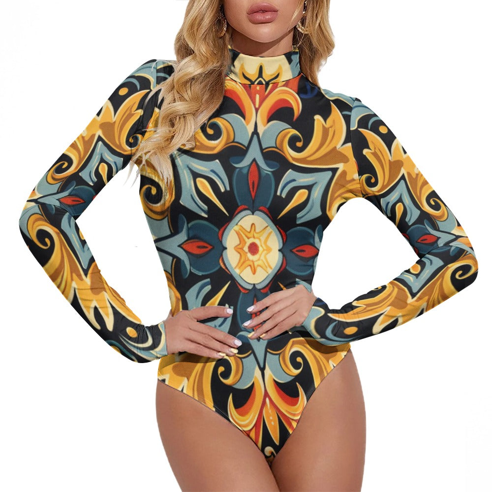 Women's Printed Turtleneck Long Sleeve Bodysuit