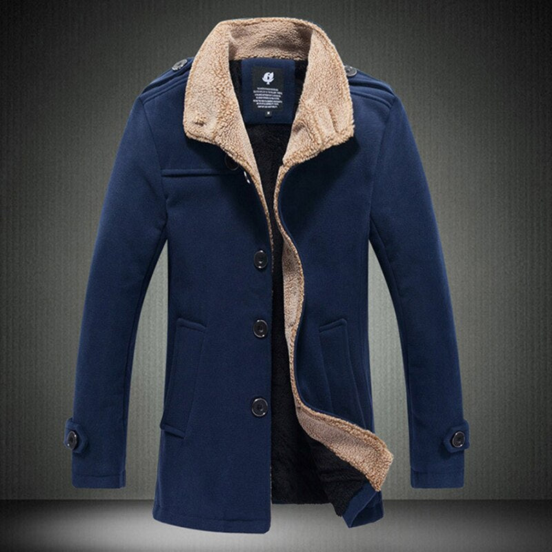 Chaqueta de invierno para hombre, de forro polar y terciopelo, gruesa y cálida, de corte entallado, para exteriores, cortavientos, larga 