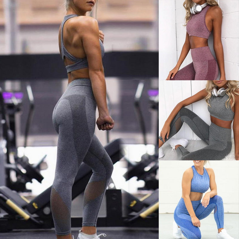 Vertvie Women Seamless Yoga Set Fitness Sportswear Female Gym Leggings Push Up Padded Sport Bra Solid Tracksuit Workout Clothes