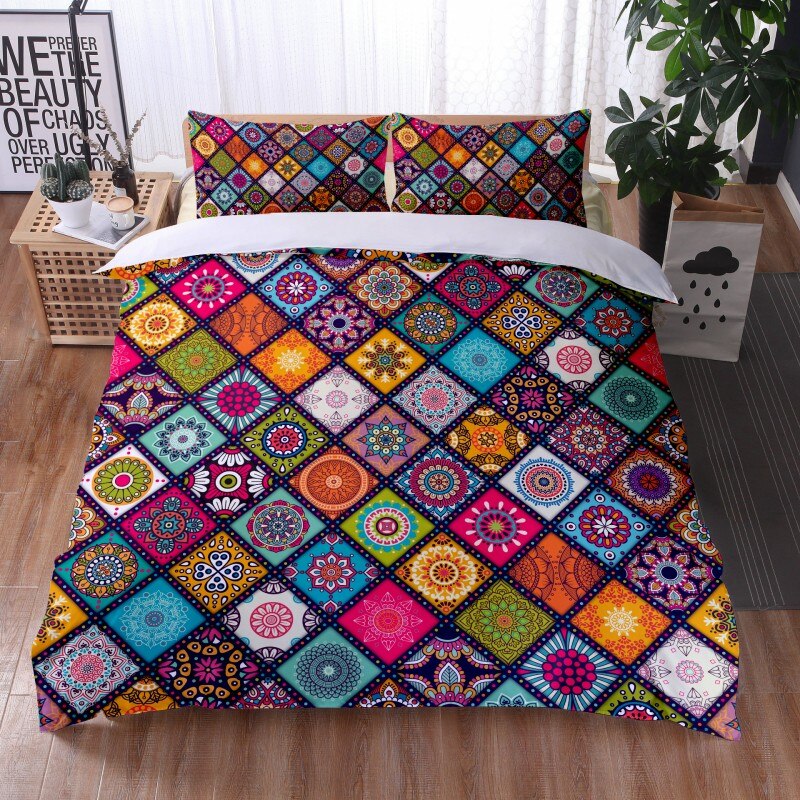 Fashionable 3 Pieces Bohemian Style Bedding Set Large Mandala Feather Printed Duvet Cover With Pillowcase Not Included Sheets