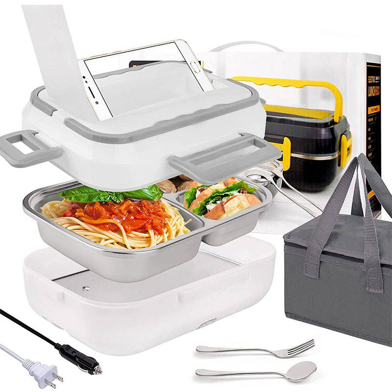 Ustensiles de cuisine Batterie de cuisine 1,5 L Ensembles de casseroles Chauffage Boîtes à lunch électriques portables Récipient en acier inoxydable avec sac isolant pour voiture camion 