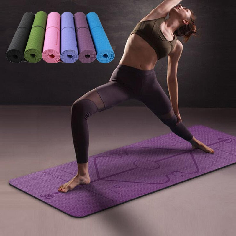 Tapis de yoga avec ligne de positionnement Tapis antidérapant pour débutants Tapis de gymnastique de fitness environnemental