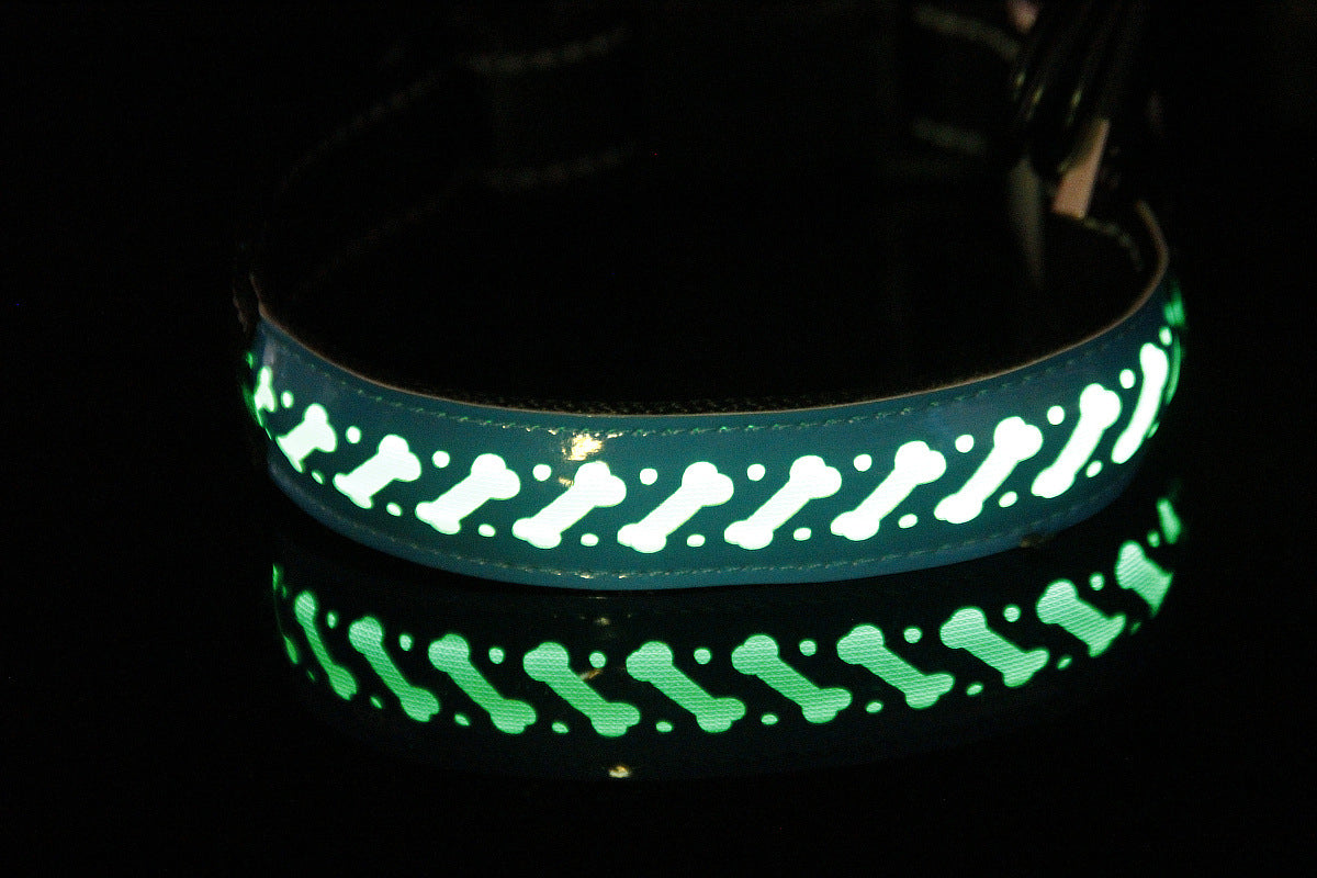 LED Light-Emitting Rechargeable Carved Leather Pet Light-Up Collar