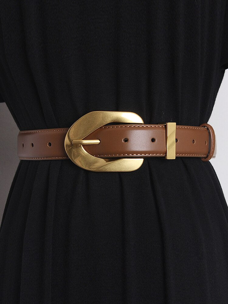 Patchwork PU Leather Belt For Women High Waist Patchwork Golden Button Korean Fashion Belts Female Accessories