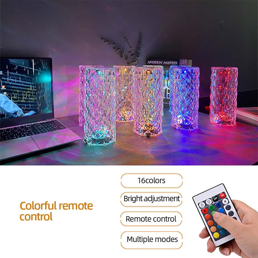 Acrylic Crystal Table Lamp 3/16 Colors Adjustable USB Rechargeable Desk Lamp Romantic Rose Reflection Light Room Decor Lamps