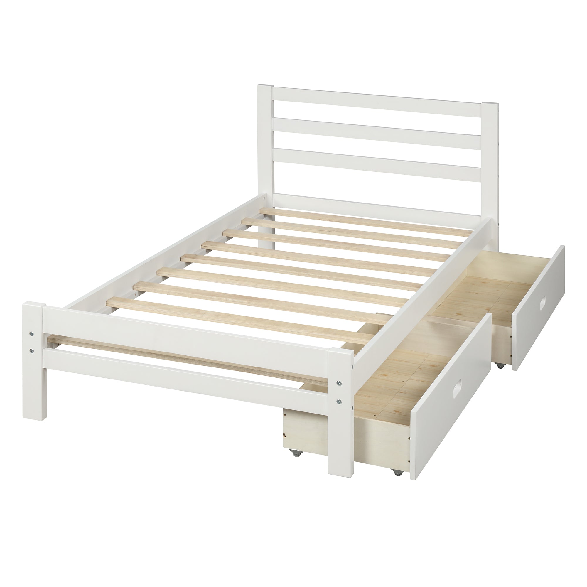 Wood platform bed with two drawers twin (white)