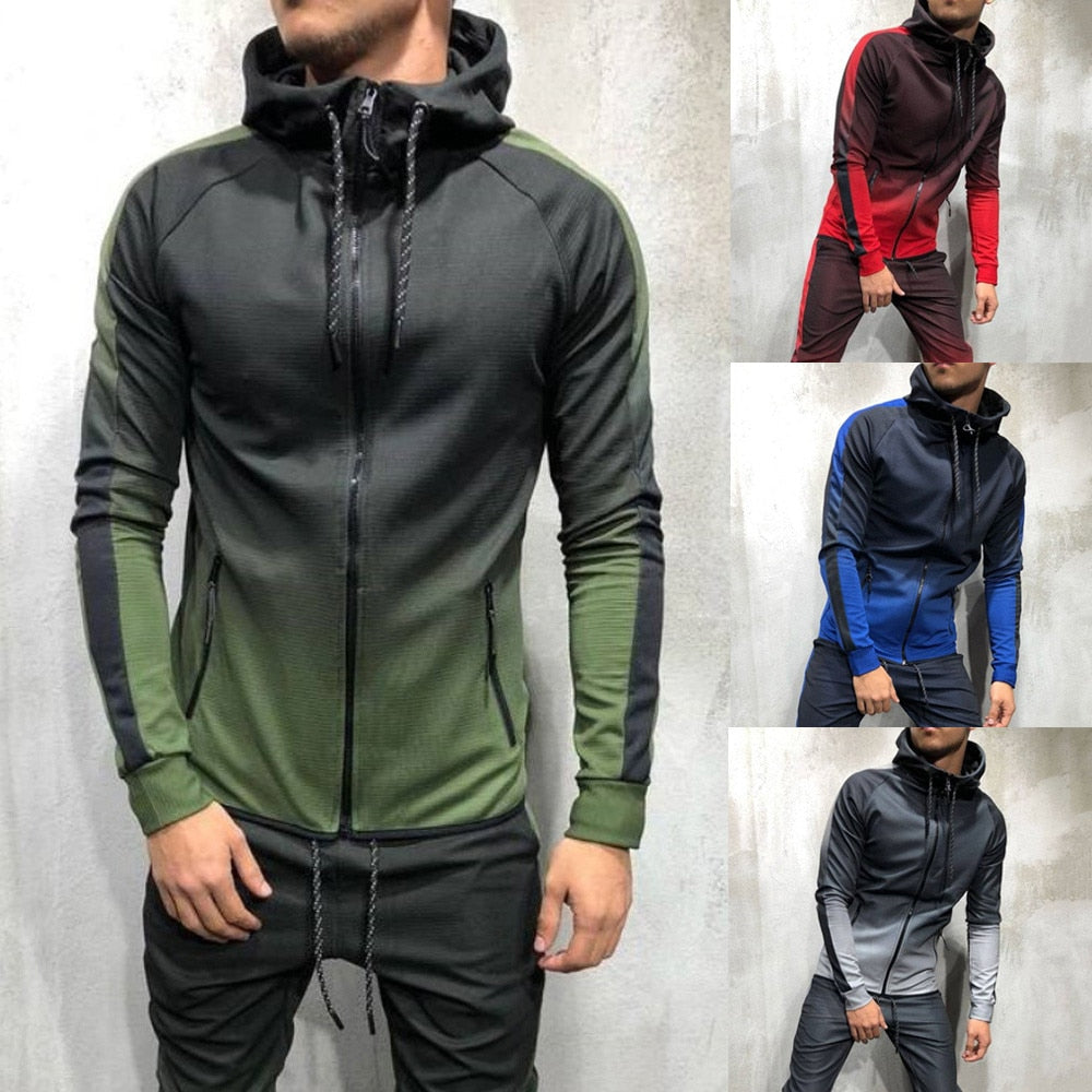 Ensemble de survêtement à fermeture éclair pour hommes, survêtement de sport 2 pièces, vêtements pour hommes, sweat à capuche imprimé, veste, pantalon, survêtements