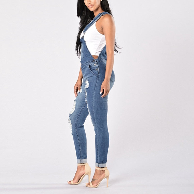 Cool Denim Sleeveless Jumpsuit Ripped