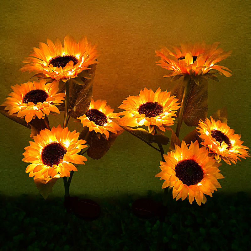 Lámpara solar con enchufe a tierra, lámpara de tres cabezas, cuatro cabezas, lámpara de simulación de girasol, lámpara de jardín, lámpara de paisaje de jardín 