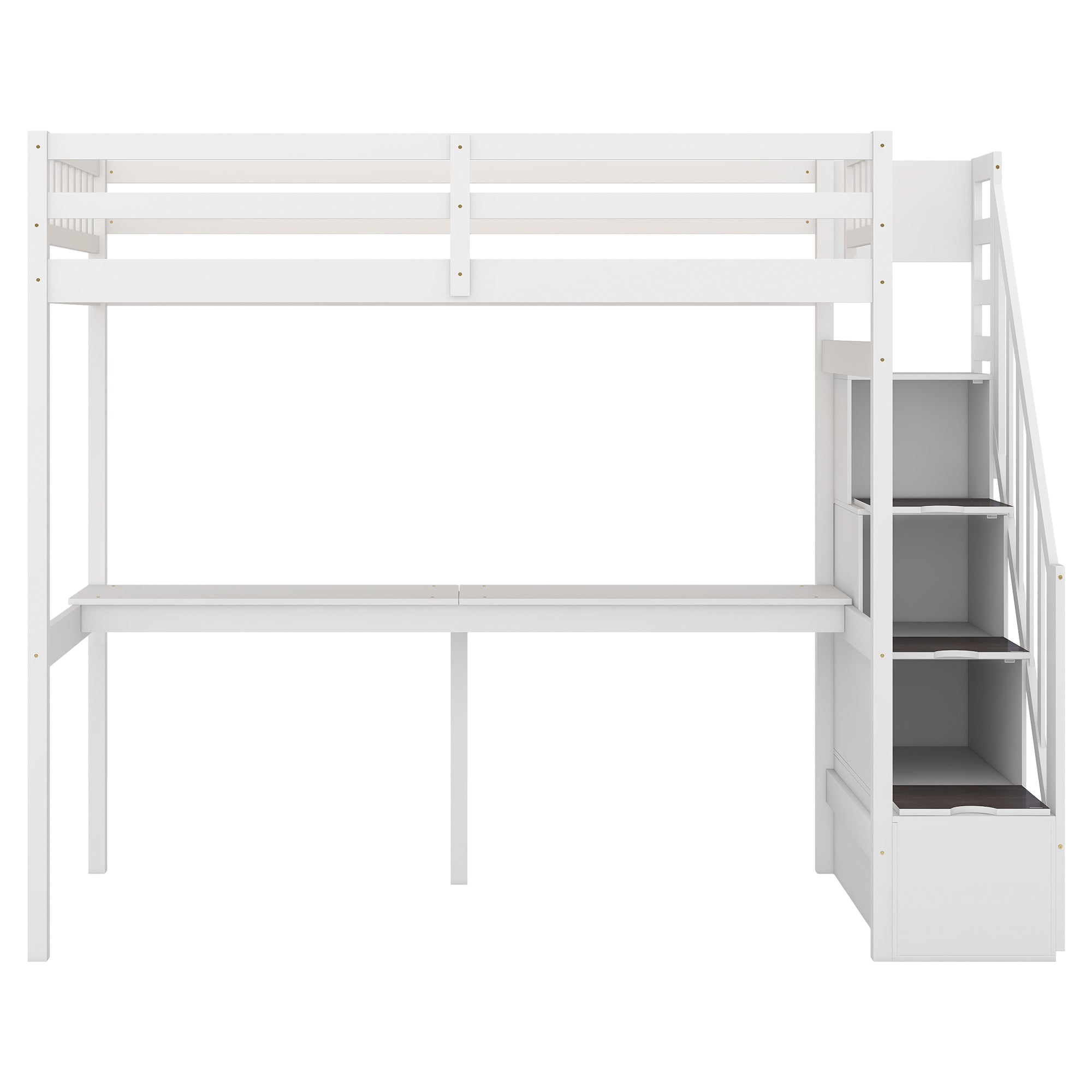 Twin Size Loft Bed with Storage Staircase and Built-in Desk, White