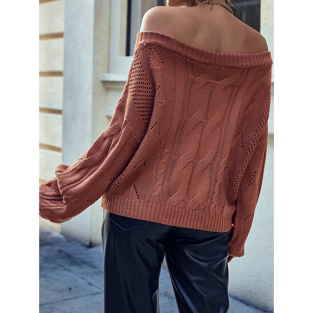 Women's Collar Sexy Solid Color Knit Sweater Foreign Trade Pullover