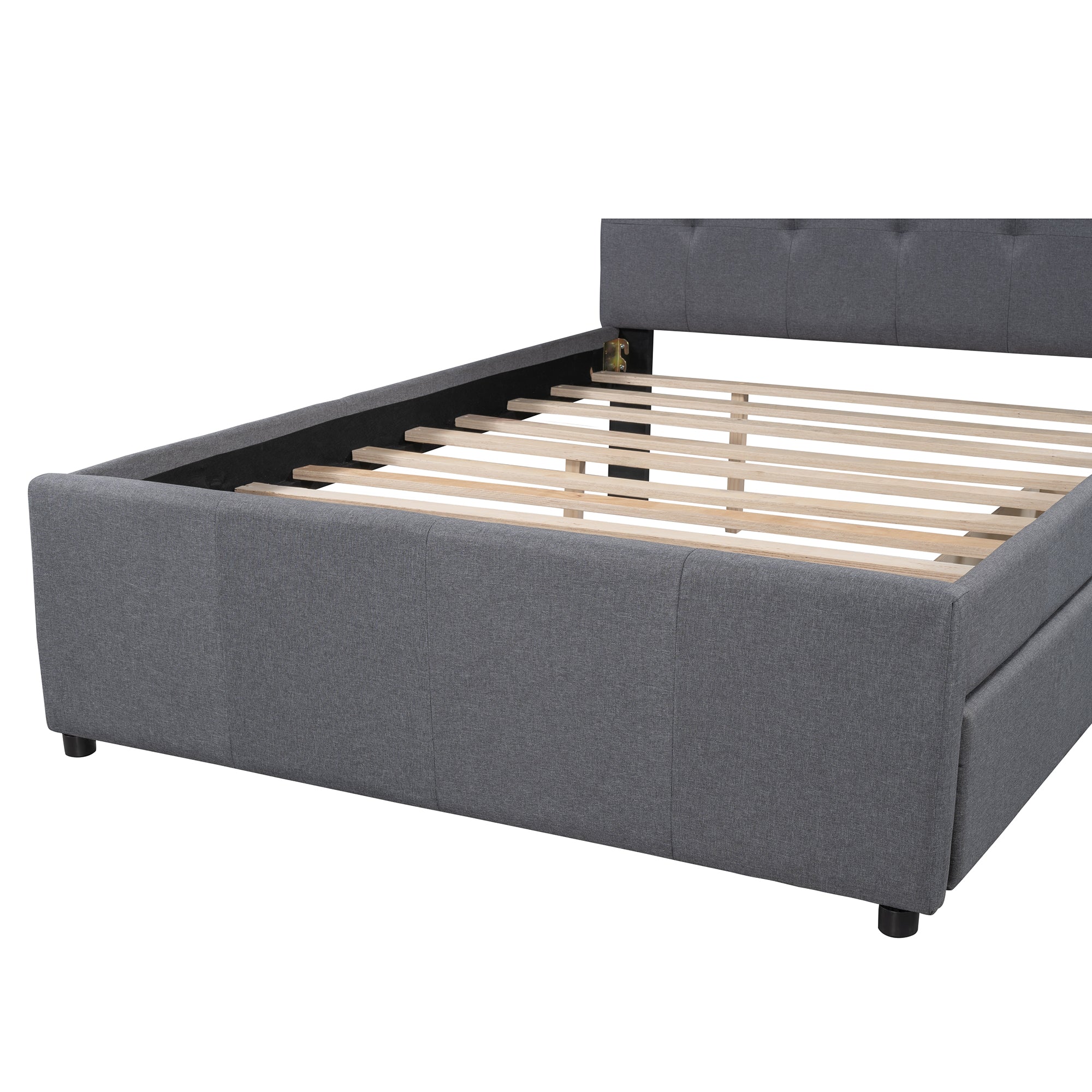 Linen Upholstered Platform Bed With Headboard and Two Drawers Full