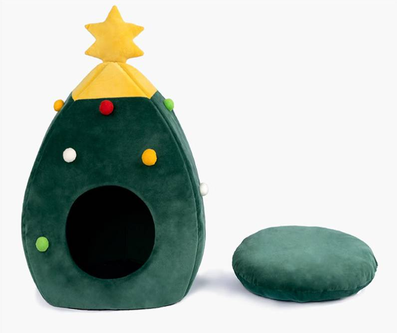 Pet House Cat Christmas Tree Shape Bed Dog Nest Puppy Cave Washable Cat Mat Warm Soft Winter Cat House Pet Supplies Pet Bed