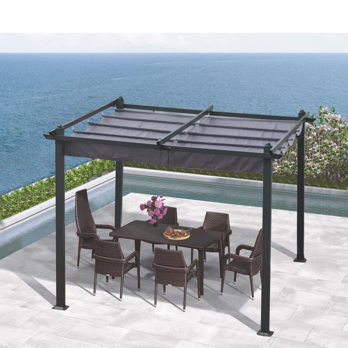 10x10 Ft Outdoor Patio Retractable Pergola With Canopy - Qreatrz Fashion and Design LLC