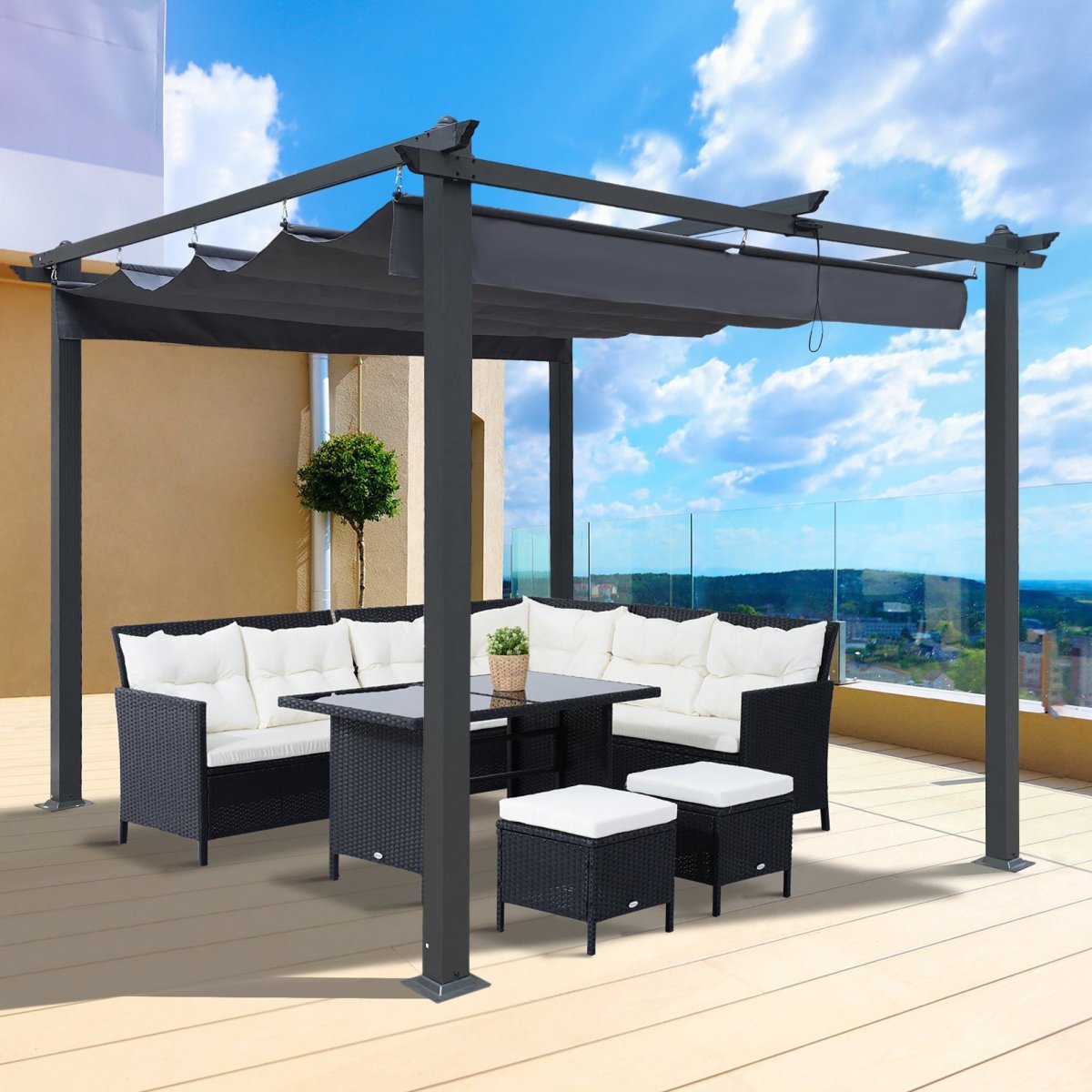 10x10 Ft Outdoor Patio Retractable Pergola With Canopy - Qreatrz Fashion and Design LLC