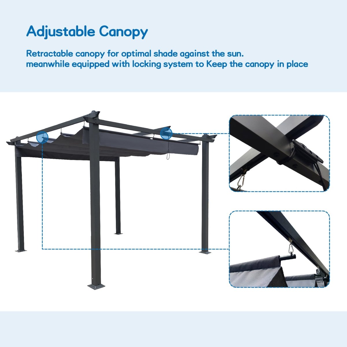 10x10 Ft Outdoor Patio Retractable Pergola With Canopy - Qreatrz Fashion and Design LLC