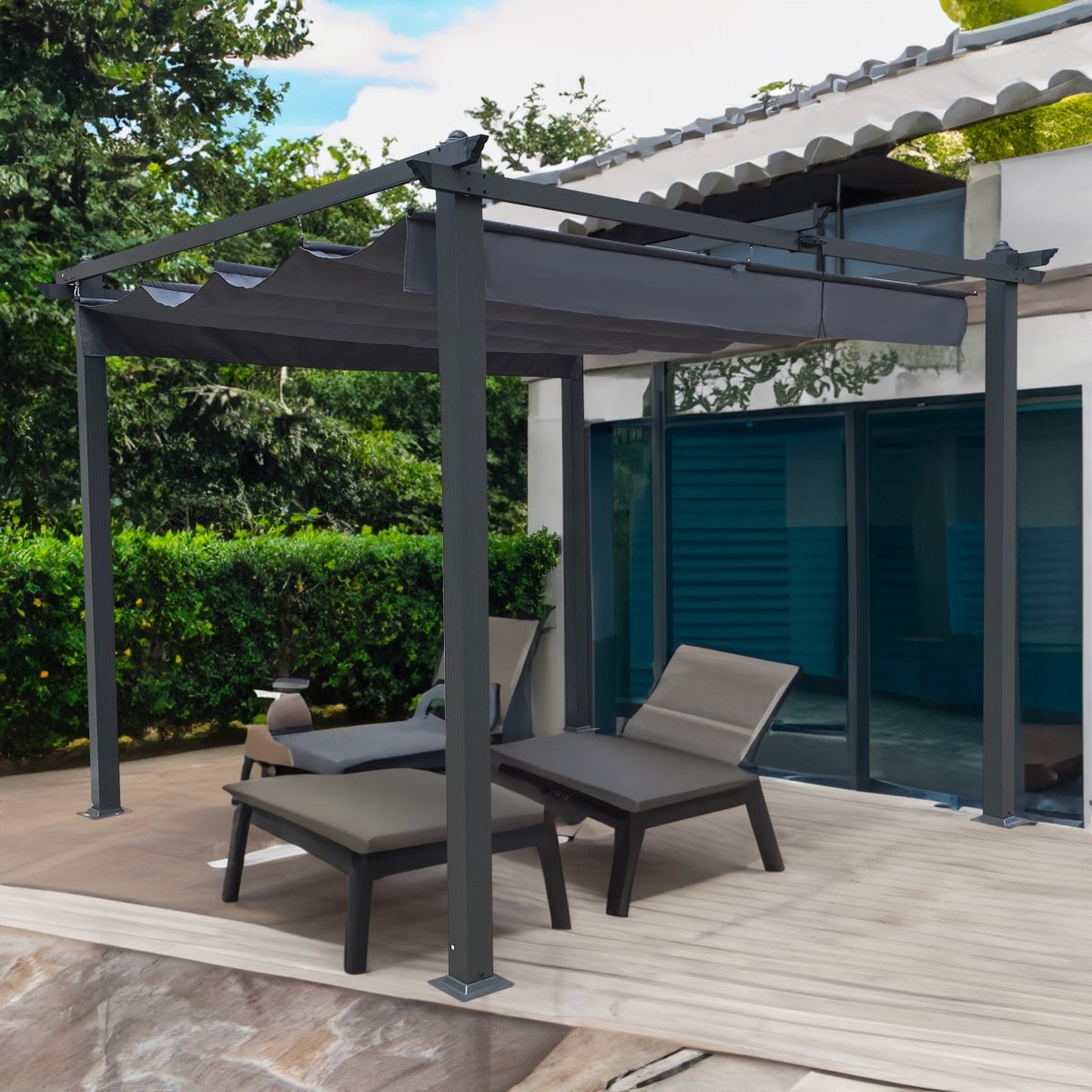 10x10 Ft Outdoor Patio Retractable Pergola With Canopy - Qreatrz Fashion and Design LLC