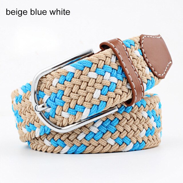 Women Belt Striped Elastic Men Belt Casual Fashion Jeans Dress Pin Buckle Waist Belts