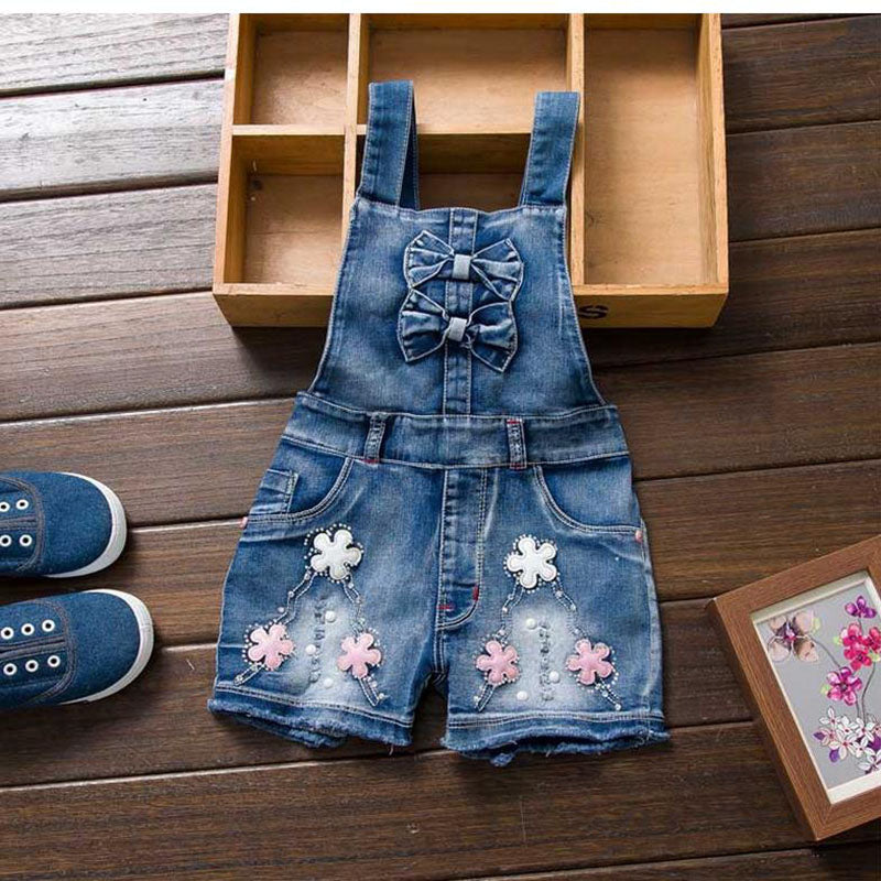 SPRING Summer US Style Girl Jumpsuit Cute Sweet Fashion Washed Jeans Denim Romper Jumpsuits Straps Short Pants Cowboy Blue