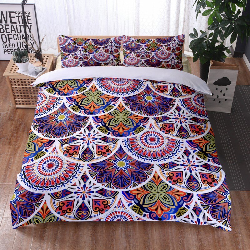 Fashionable 3 Pieces Bohemian Style Bedding Set Large Mandala Feather Printed Duvet Cover With Pillowcase Not Included Sheets