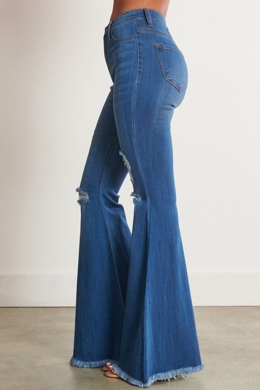 High-Waisted Distressed Flare Jeans