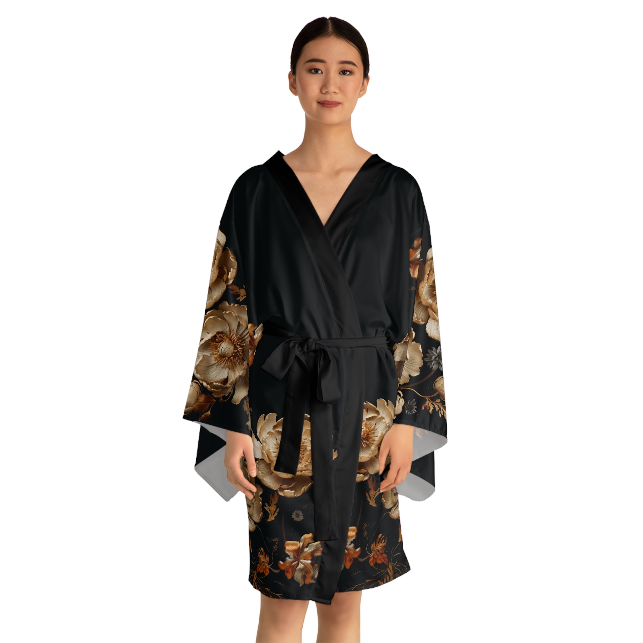 Shimmering in Gold Long Sleeve Kimono Robe