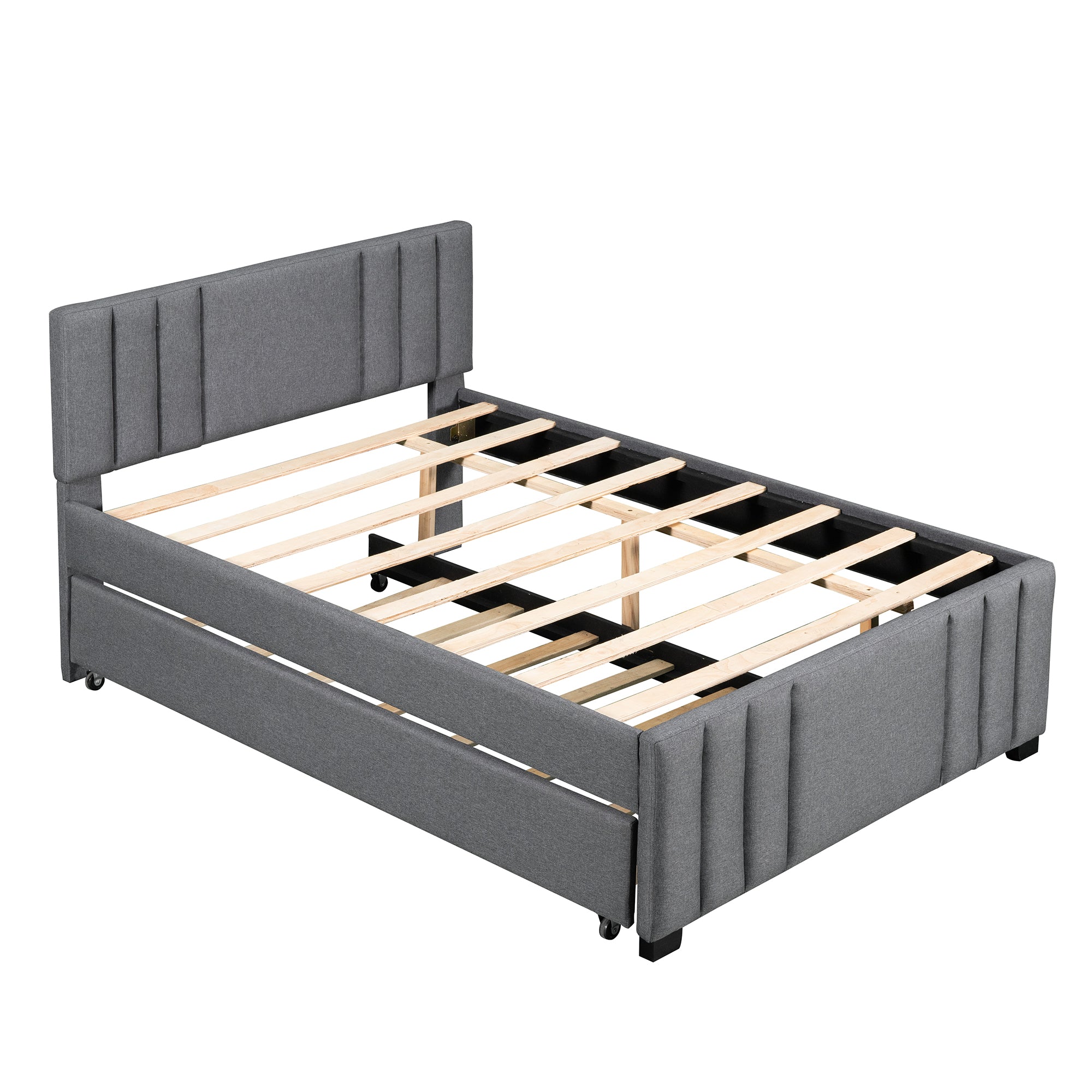 Full Upholstered Platform Bed with Trundle Grey