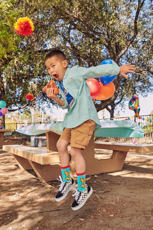 Calcetines divertidos para niños con diseño de pizza y fiesta