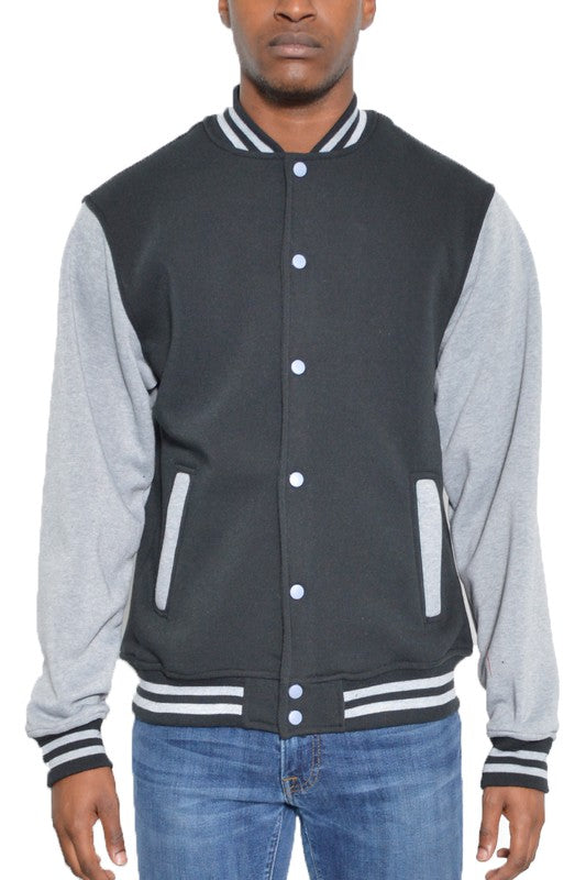 Weiv Mens Fleece Snap Button Varsity Jacket