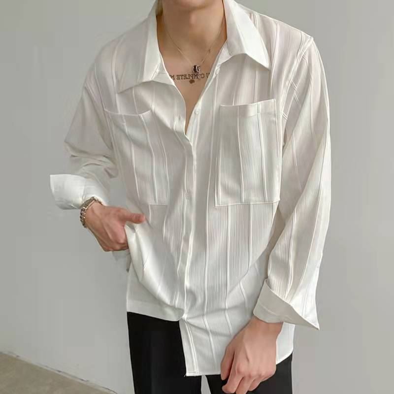 Mens Fashion Cool Long Sleeve Solid Color Shirt