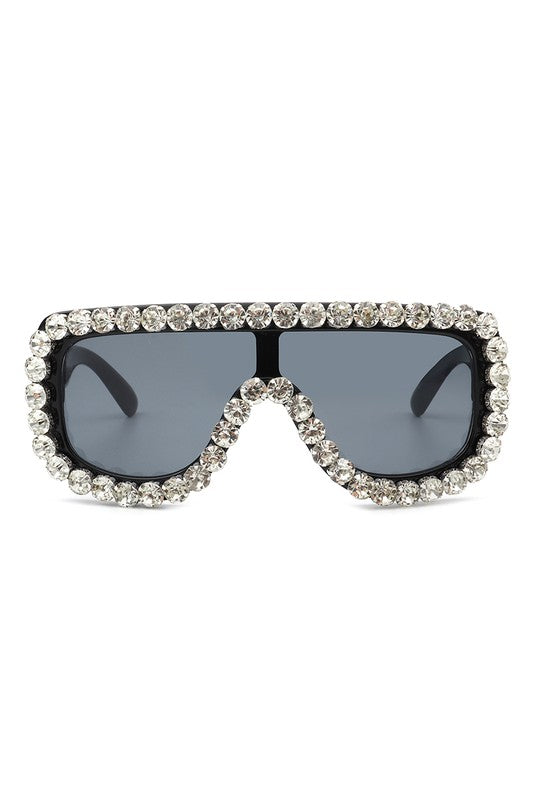 Gafas de sol estilo aviador con diamantes de imitación de gran tamaño para mujer