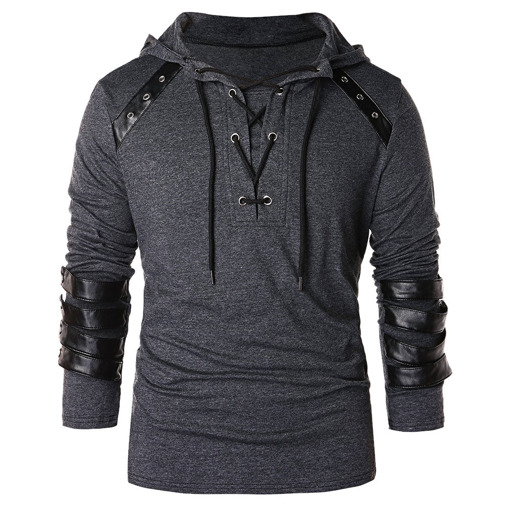 Faux Leather Lace Up Hoodie