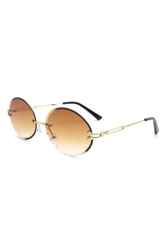 Round Oval Rimless Circle Vintage Sunglasses