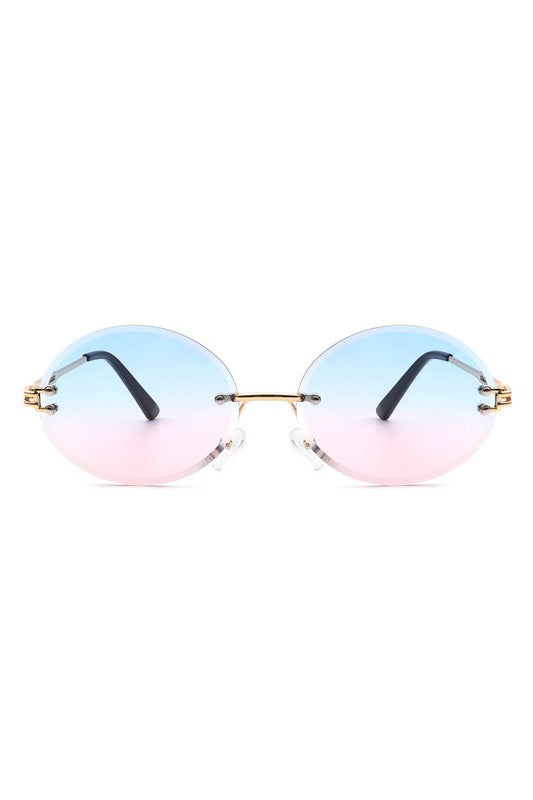 Round Oval Rimless Circle Vintage Sunglasses