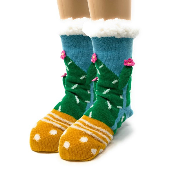 Chaussons-chaussettes en sherpa pour enfants - Cactus Hugs