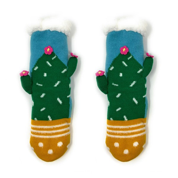 Chaussons-chaussettes en sherpa pour enfants - Cactus Hugs