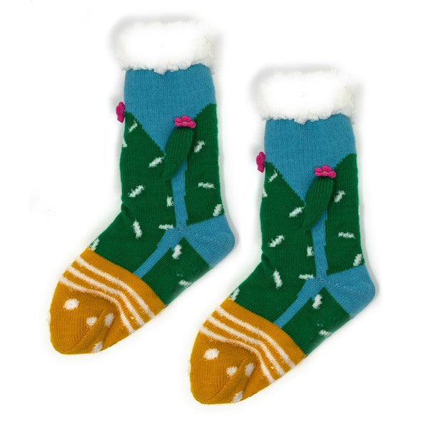 Chaussons-chaussettes en sherpa pour enfants - Cactus Hugs