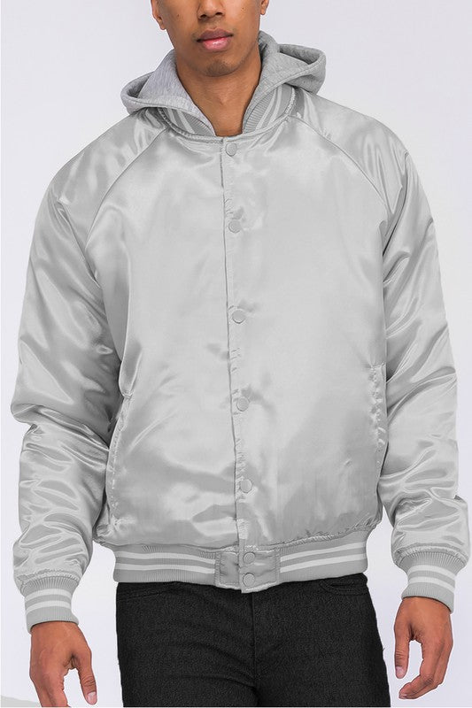 SATIN VARSITY BOMBER JACKET