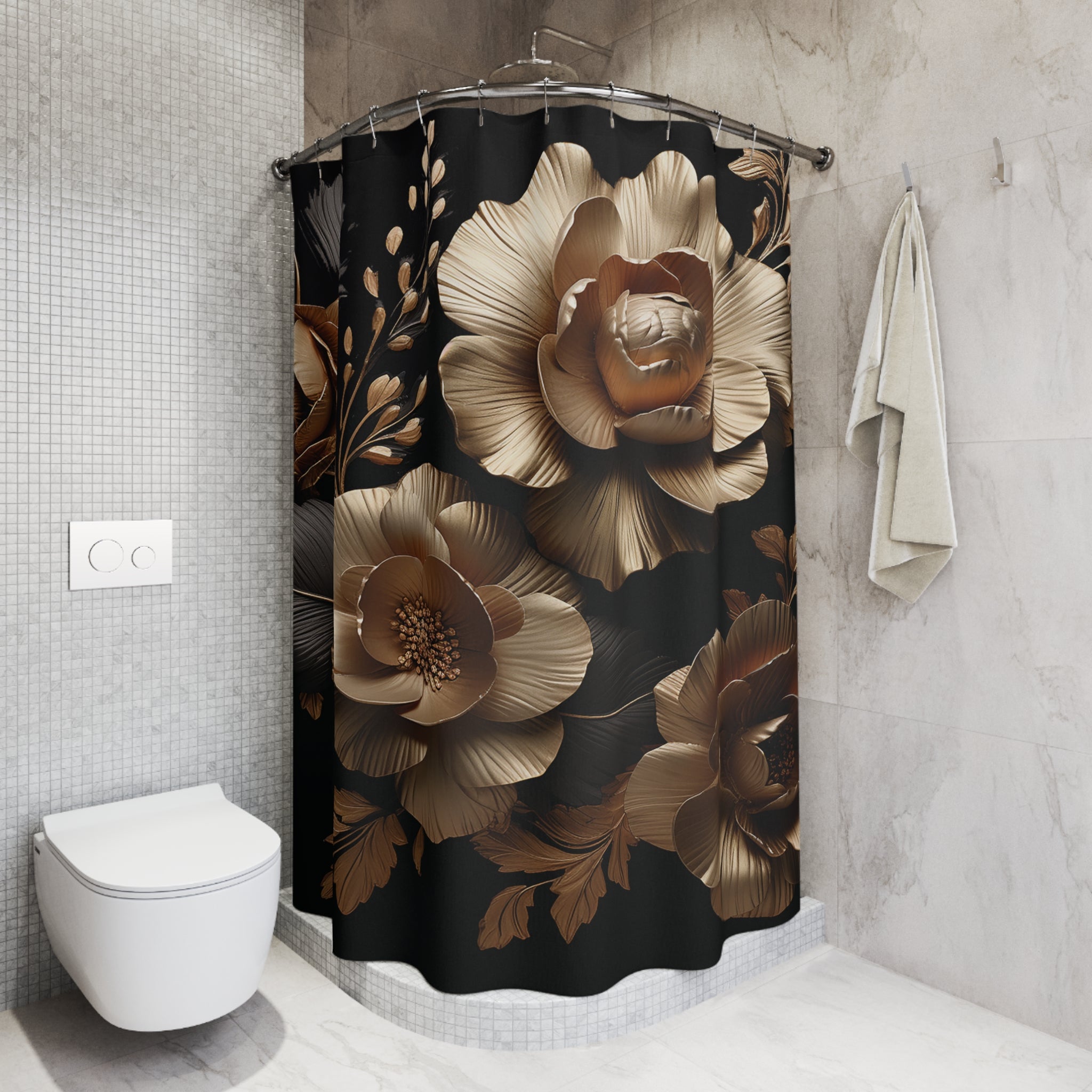 Shimmering in Gold Polyester Shower Curtain