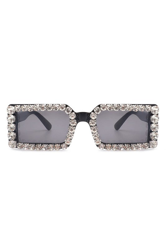 Lunettes de soleil carrées rectangulaires en diamant et strass