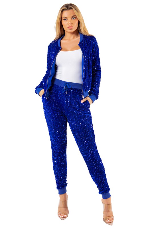 ENSEMBLE PANTALON DEUX PIÈCES SEXY À PAILLETTES