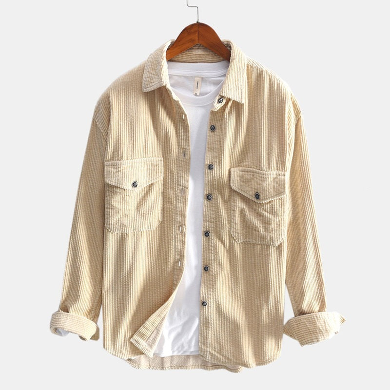 Mens Corduroy Long Sleeved Shirt Thickened Retro Shirt