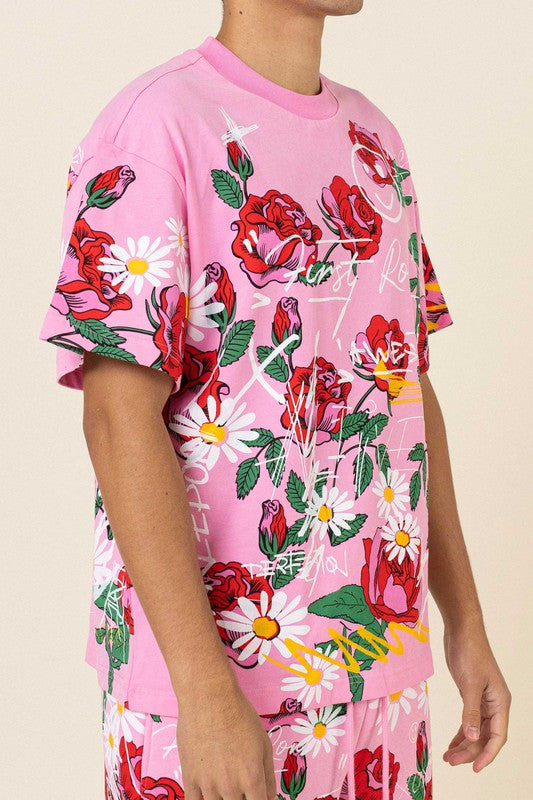 Allover Rose Bloom Print Tee